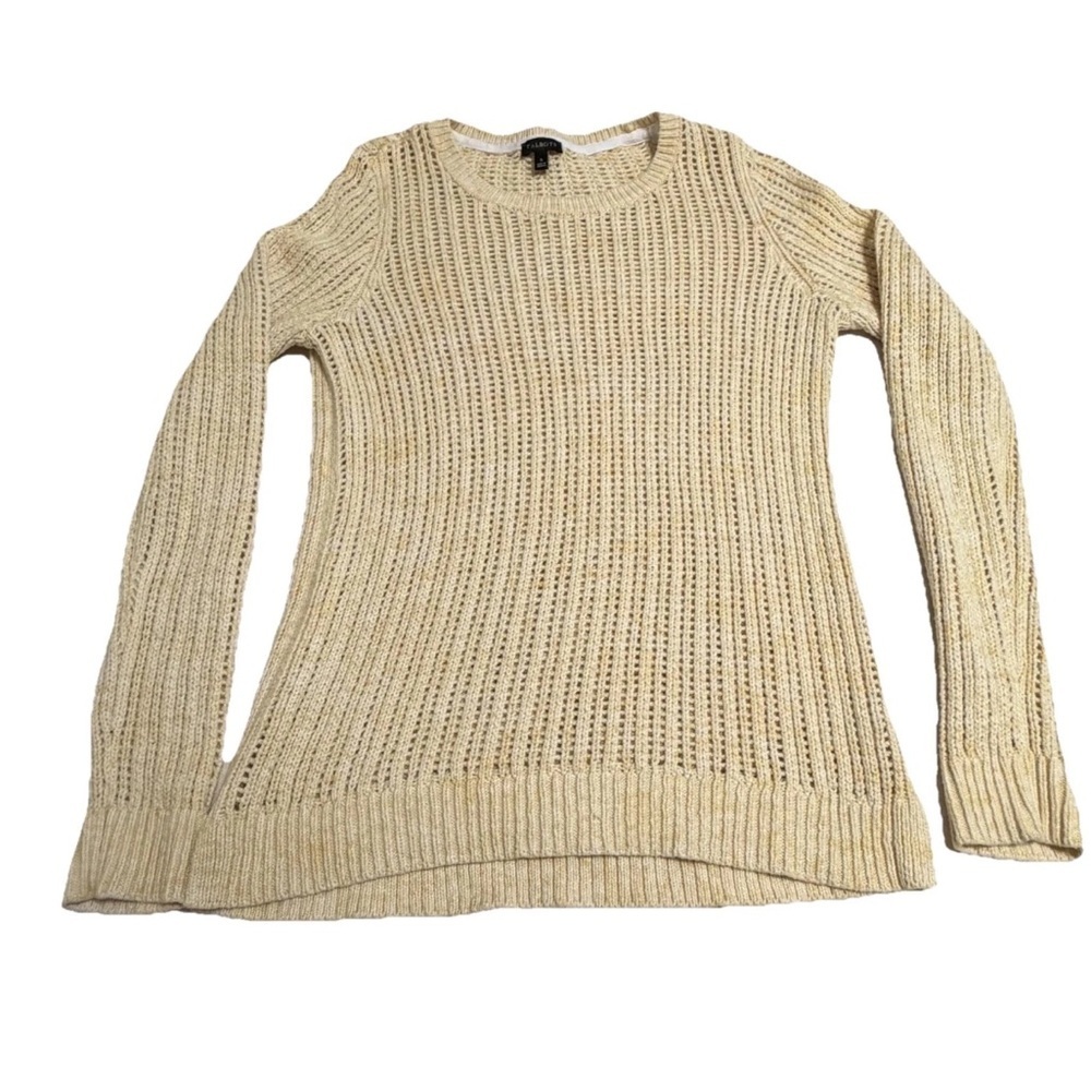 Talbots Sweater Womens S Butter Yellow Open Knit 100% Cotton Crewneck Preppy
